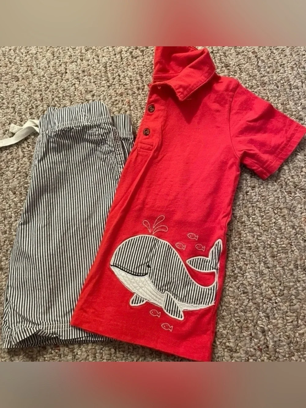 Carter's Red Polo Dress with Striped Whale Graphic & Shorts